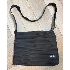 Zip-it Black Zipper Crossbody Bag Convertible Messenger Shoulder Bag Large
